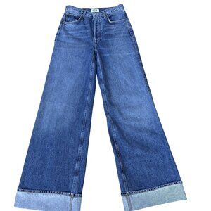AGOLDE Dame Womens 25 / 2 High Rise Jeans Wide Leg Cuffed Button Fly Slung Baggy